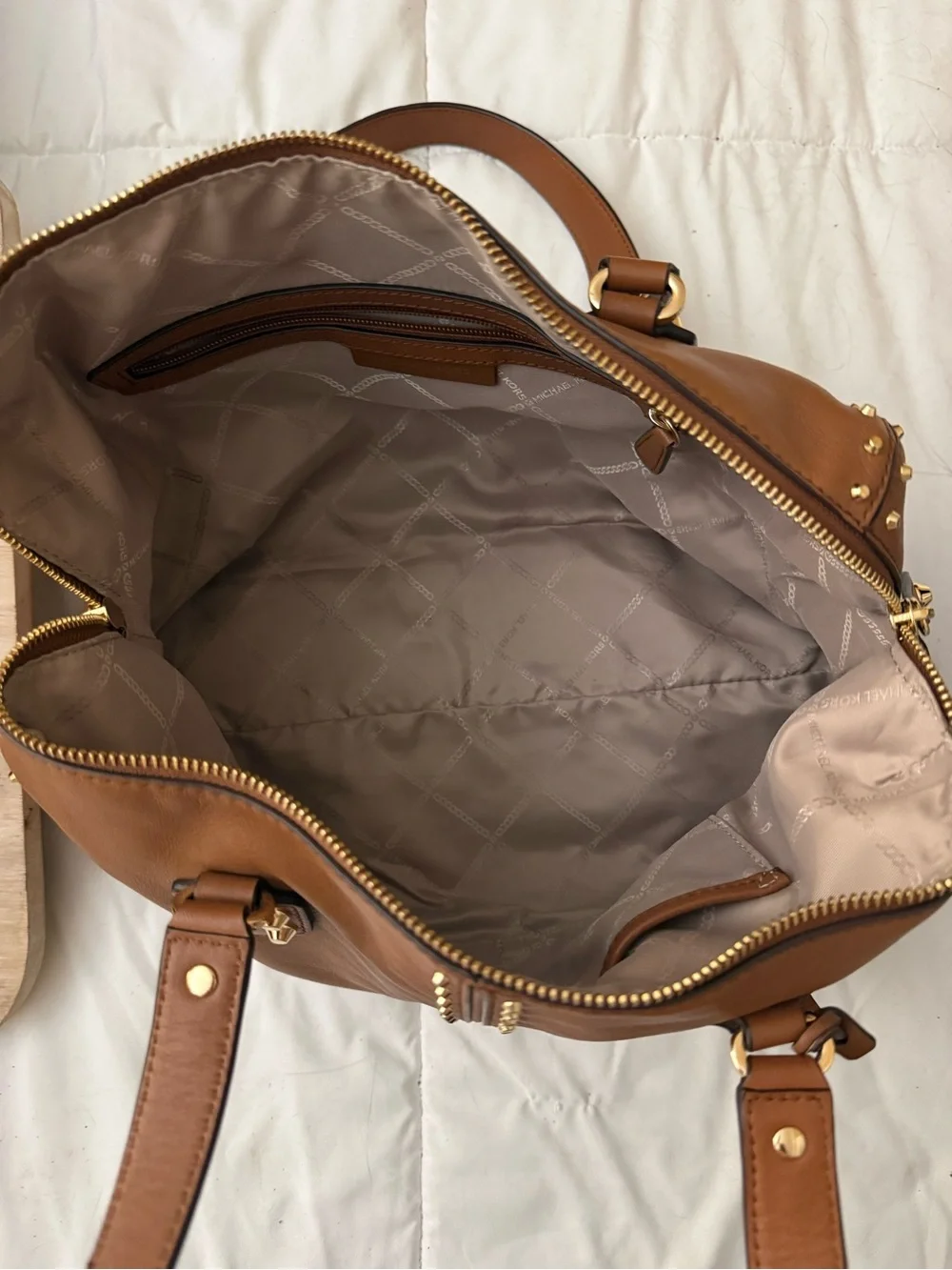 Michael Kors Brown Leather Stud-Accent Satchel